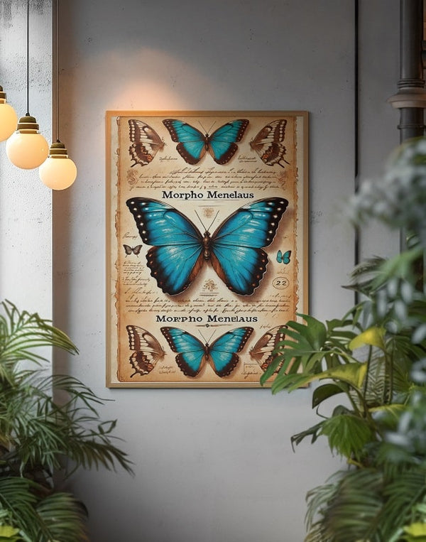 Set de Láminas Digitales Vintage - Mariposa Morpho menelaus (Morpho Gigante) - Ilustración Botánica