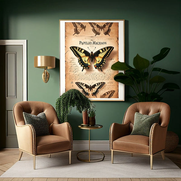 Set de Láminas Digitales Vintage - Mariposa Papilio Machaon (Cola de Golondrina) - Ilustración Botánica