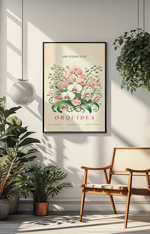 Arte Digital de Ramos Vintage - Orquídea: Elegancia Única y Belleza Tropical